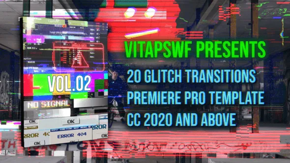 20个赛博朋克故障转场PR模板 Glitch Transitions Vol. 02