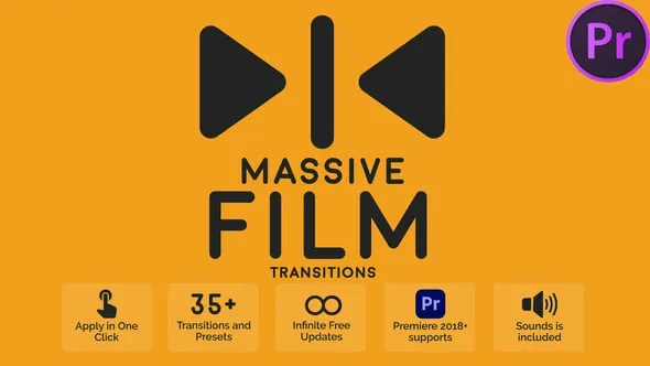 35+复古胶片故障动画电影转场过渡动画效果PR模板 Massive Film Transitions