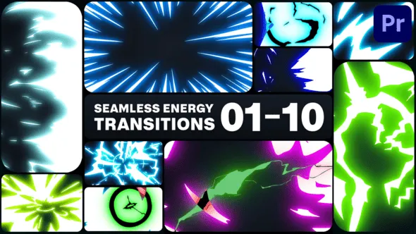 10种卡通能量特效转场过渡PR模板 Seamless Energy Transitions for Premiere Pro