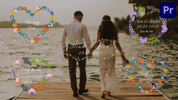 5种设计花元素婚礼文字标题动画PR模板下载 Wedding Titles for Premiere Pro