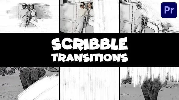 根据视频图像展现钢笔素描卡通漫画线条涂鸦过渡PR模板 Scribble Transitions Premiere Pro MOGRT