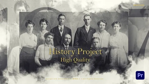 经典黑色风格纪录片回忆历史照片介绍复古视频PR模板下载 The History