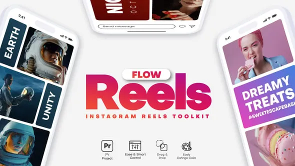 100多种设计社交平台短视频现成场景PR模板下载 ReelsFlow - Instagram Reels Toolkit