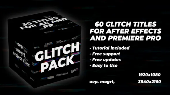 高科技故障标题闪烁文本动画AE与PR模板 Glitch Titles Pack