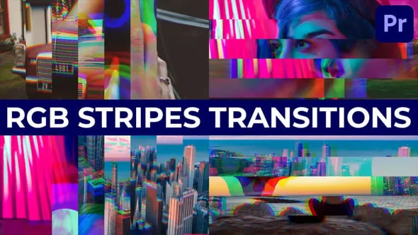 16个RGB条纹转场过渡PR模板下载 RGB Stripes Transitions for Premiere Pro