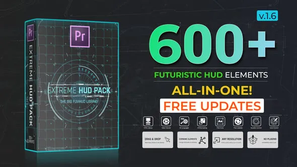 未来图形科技感信息元素动画PR模板下载 Extreme HUD Pack For Premiere Pro