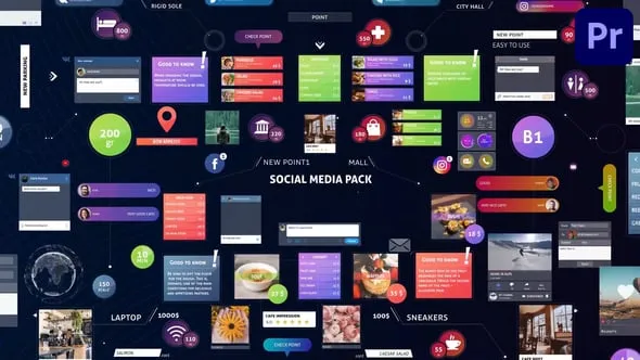 社交网络动画标注字幕评论HUD标题图标元素PR模板下载 Social Media Pack for Premiere Pro