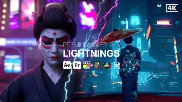 高级闪电能量叠加特效元素AE与PR模板下载 Premium Overlays Lightnings