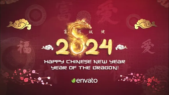 农历新年片头精美公司贺卡春节祝福AE与PR模板 Chinese New Year Celebration 2024