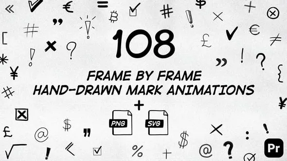 108个手绘逐帧标记动画素描涂鸦符号元素PR模板 108 Frame By Frame Animated Marks Pack