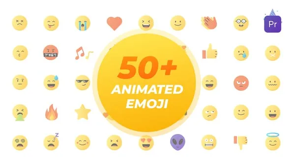 50 多个动画图标Emoji卡通表情符号-PR模板 Emoji