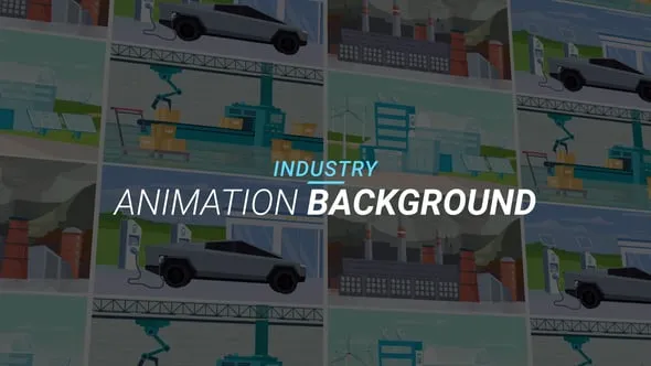 工厂制造业码头运输新能源技术加油站工业插图场景介绍动画背景AE模版 Industry - Animation background