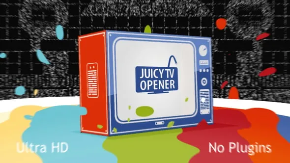 复古卡通电视机故障噪点动画节目片头视频AE模版 Juicy TV Opener