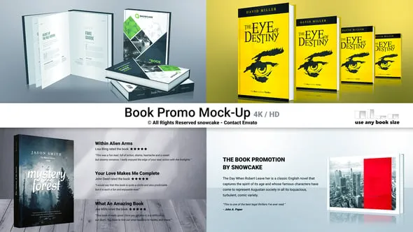 3D图书杂志翻页展示新书介绍宣传出版物作品推广展示AE模版 Book Promo Mock-Up