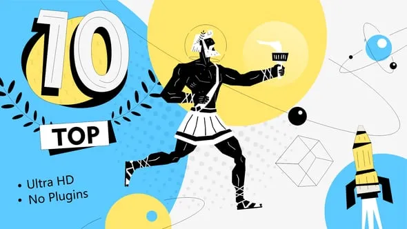 创意抽象卡通插图海报倒计时动画元素展示巅峰时刻前十名介绍AE模版 Cartoon Top Ten