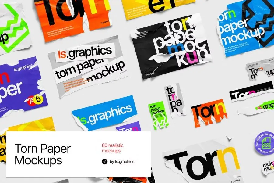 80款撕裂纸张破损毛边褶皱做旧效果PS样机设计素材 Torn Paper Mockups