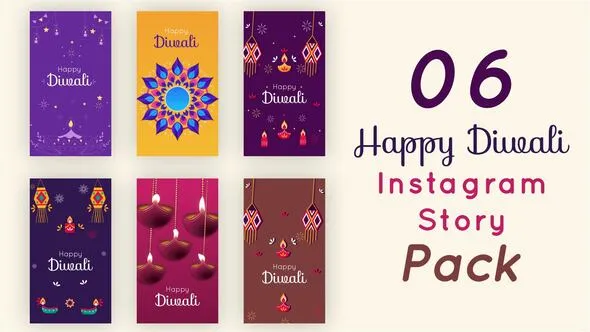 6组吉祥庆典文化装饰排灯节庆祝活动短视频AE模板 Happy Diwali Instagram Story Pack