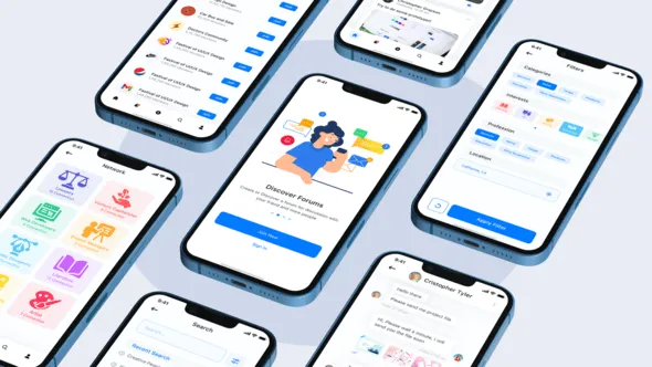 3D蓝色iphone13样机模型动画展示移动应用程序演示产品营销推广AE模板 App Promo Phone 13 Blue