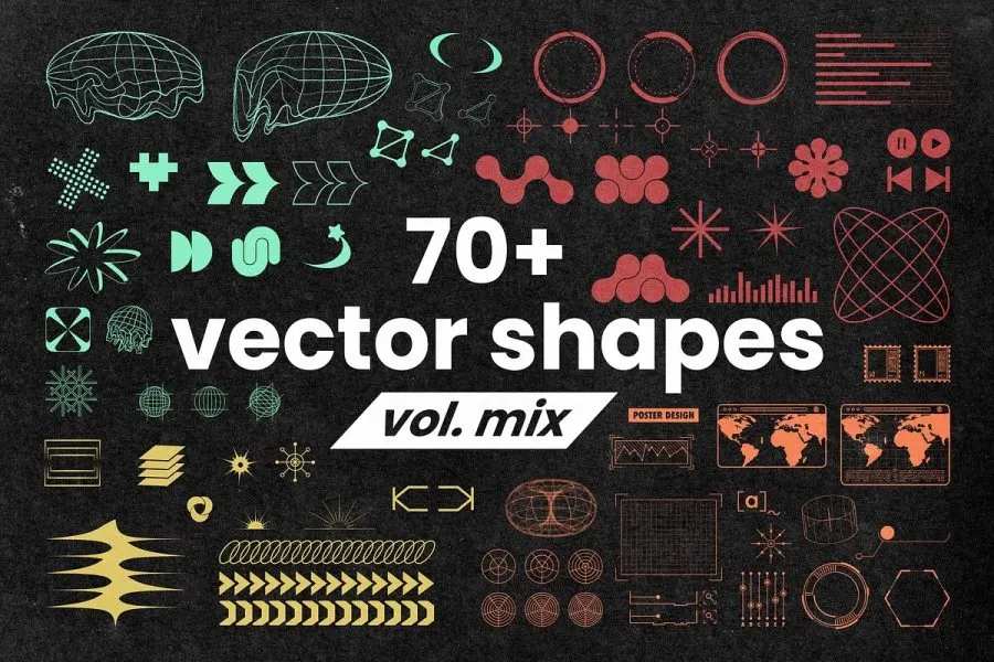 78款未来科幻抽象艺术图形矢量素材 70 Futuristic Vector Shapes Vol.MIX