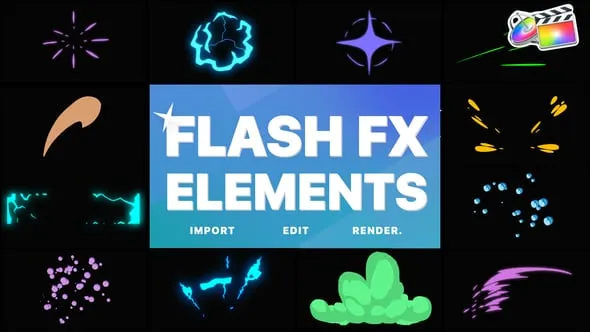 Flash FX Elements FCPX插件12种卡通能量闪光元素MG动画效果 Flash FX Elements | FCPX