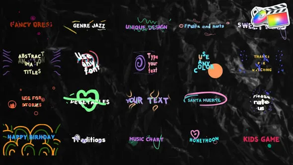 20种彩色卡通文字标题动画FCPX视频字幕插件 Abstract Titles for FCPX