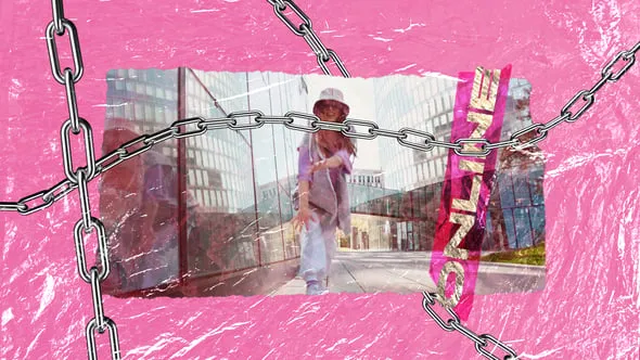 FCPX插件链条粉红色贴纸照片动画视频片头制作模板 Pink Promo