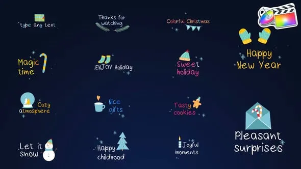 FCPX插件-14组卡通圣诞节元素主题视频字幕标题动画 Colorful Christmas Titles FCPX