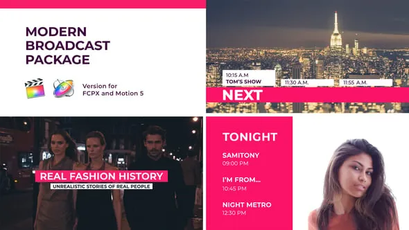 37个社交媒体电视广播节目字幕条开场过渡包装动画FCPX插件下载 FCPX Modern Broadcast Package