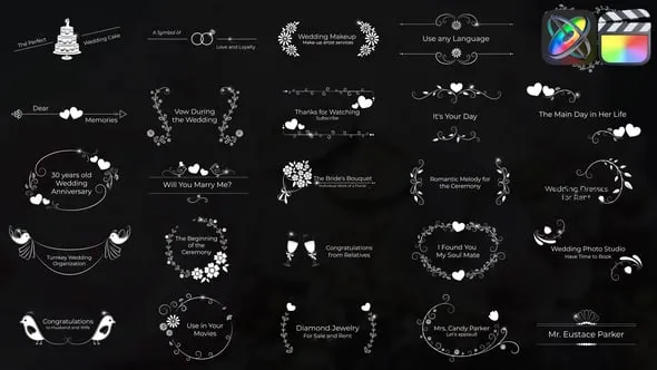 55个浪漫婚礼爱情文字标题动画第12季FCPX插件下载 55 Wedding Titles