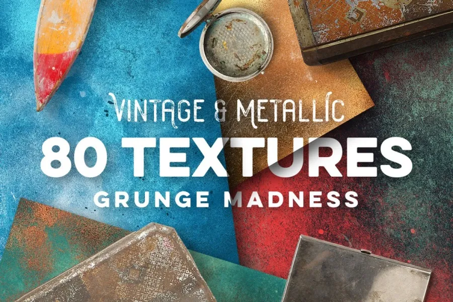 80款复古金属生锈垃圾纹理背景创意设计图片素材 80 Vintage & Metallic Textures