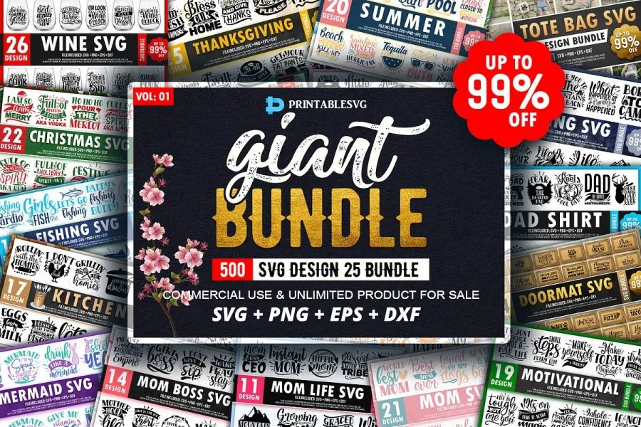 500个各类型Logo标志创意设计SVG矢量图案矢量素材合集 Giant SVG 500 Design Bundle