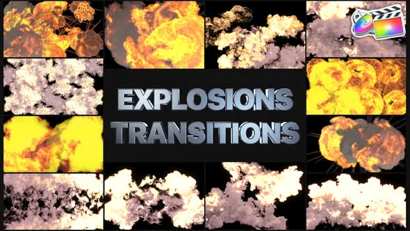 12种卡通爆炸烟雾特效过渡转场预设FCPX插件 Explosion Transitions