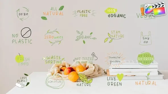 20种卡通小清新绿植素描文字标题动画FCPX插件 Eco Titles