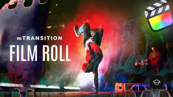 50种复古电影胶片失真闪光灼烧穿孔混乱转场过渡动画FCPX插件 motionVFX – mTransition Film Roll