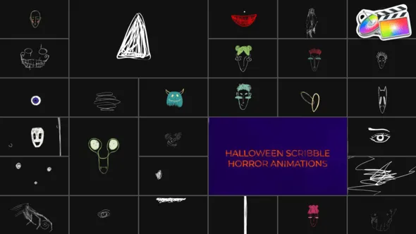 29种搞怪万圣节手绘涂鸦图形元素动画FCPX插件 Halloween Scribble Horror Animations