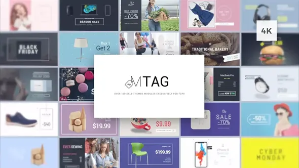 102个商品价格标签文字标题排版促销图标动画FCPX插件 motionVFX – mTag