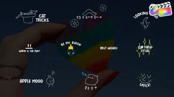 10组甜美卡通可爱MV歌词文字标题动画FCPX插件 Cartoon Lyric Titles 中文版