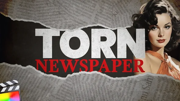 32组创意旧报纸剪纸贴纸侧边栏文字标题字幕条动画FCPX插件 Century – Torn Newspaper