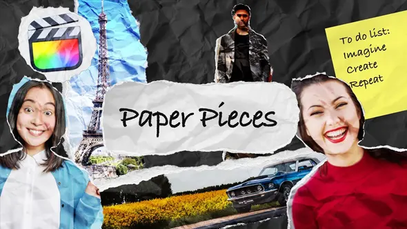 50种创意趣味褶皱撕裂纸张标题纹理贴纸转场动画FCPX插件 omotion – Paper Pieces
