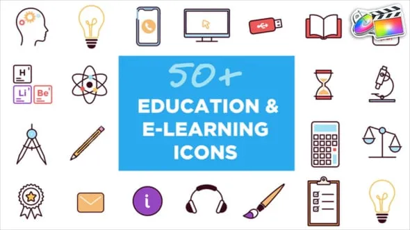 50个手绘卡通教育电子学习动态图标动画FCPX插件 Animated Icons for Education and E-learning