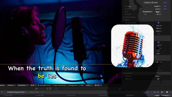 MV音乐歌词字幕加载导入工具FCPX/AE/PR插件 Caption Burner