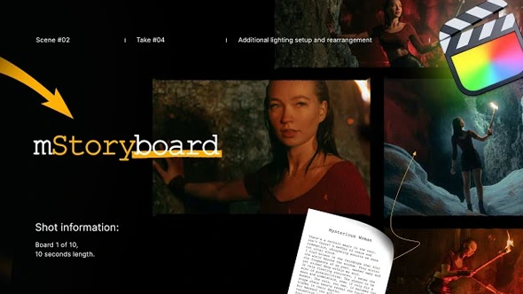 72款电影拍摄场景故事板架构图文排版设计字幕转场效果动画FCPX插件 motionVFX – mStoryboard 汉化版
