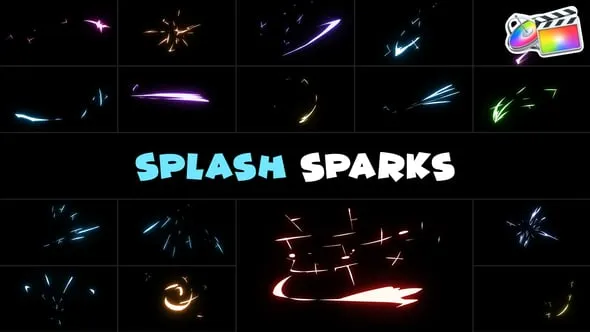 17个二维卡通火花飞溅光线MG动画FCPX插件 Splash Sparks