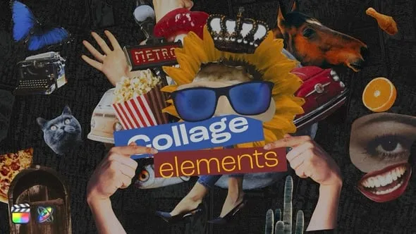 40种复古剪贴画报元素创意拼贴组合竖屏动画FCPX插件 Creative Collage Pack with Intro and 4 Stories