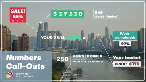 24个呼出线条标注数字标题展示动画预设FCPX插件 Numbers Call-Outs 汉化版