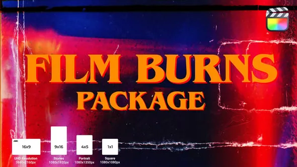 10种复古老电影胶片灼烧闪光视频转场预设FCPX插件 Film Burns Package 汉化版