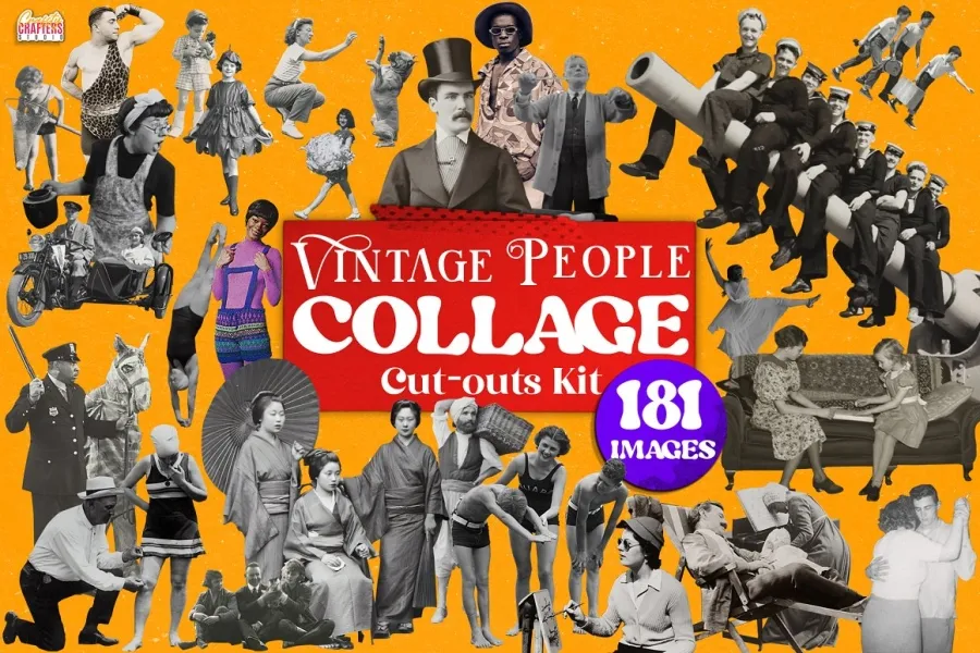 181张复古人像剪纸画报剪贴画创意设计PNG图片素材 Vintage People Collage Cut-Outs Kit