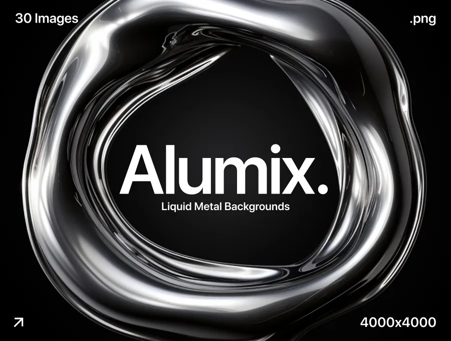 30款银色液体圆环金属不锈钢镀铬3D科幻抽象图形PNG图片素材 Alumix – Liquid Metal Backgrounds