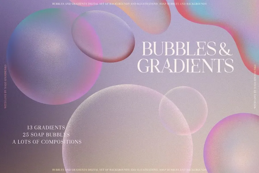 80个炫彩酸性弥散光彩虹渐变透明气泡背景纹理设计图片素材 Bubbles & Colorful Gradients