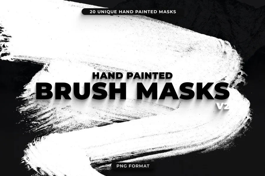20个毛笔墨水涂抹绘画自然笔触纹理PNG素材 20 Hand Painted Brush Masks V2